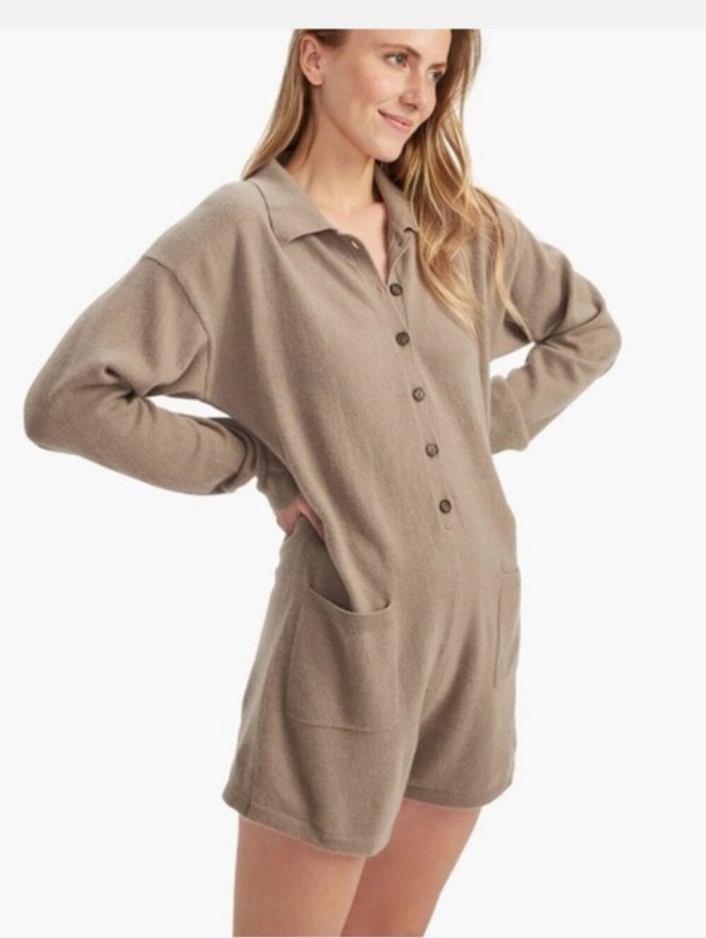 Naadam Cashmere Shorts Romper Long Sleeve